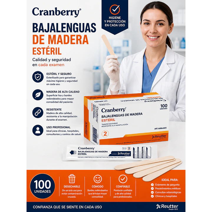 Bajalenguas Madera Estéril Cranberry X100 3