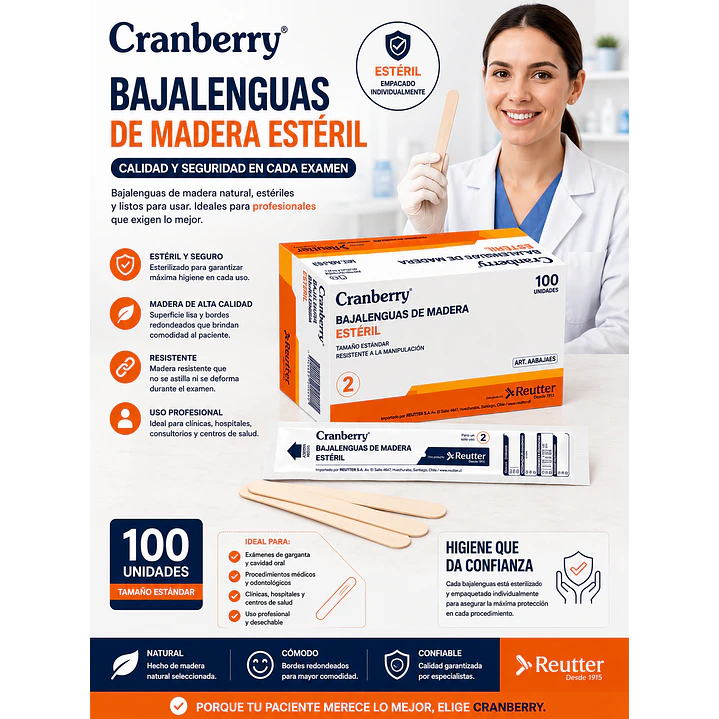 Bajalenguas Madera Estéril Cranberry X100 6