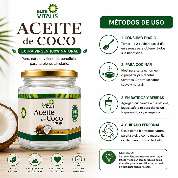Aceite De Coco Organico 100% Natural 220g 3