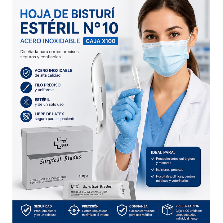 Hoja De Bisturi Esteril N10 Acero Inoxidable Caja X100  3