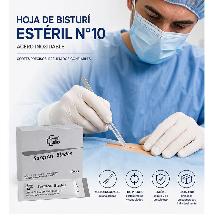 Hoja De Bisturi Esteril N10 Acero Inoxidable Caja X100  4