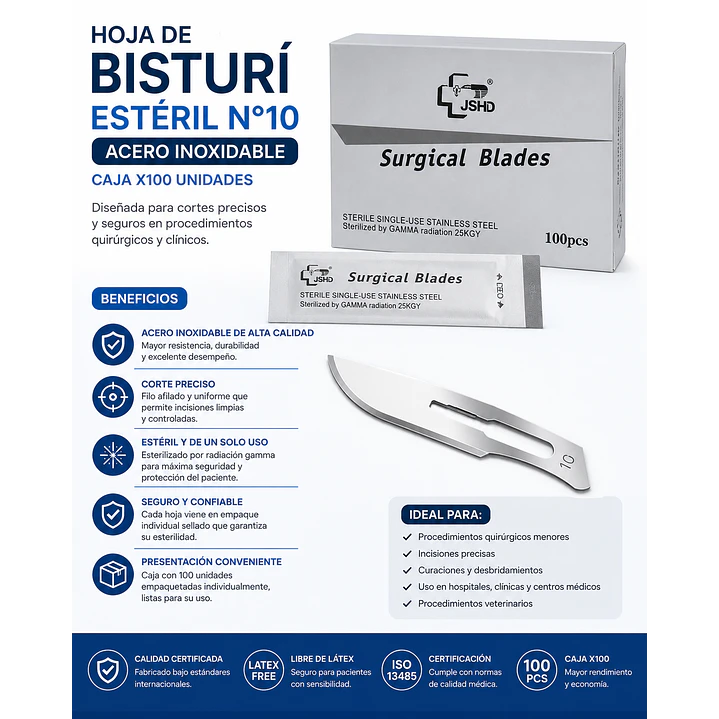 Hoja De Bisturi Esteril N10 Acero Inoxidable Caja X100  5