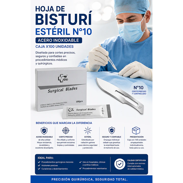 Hoja De Bisturi Esteril N10 Acero Inoxidable Caja X100  6