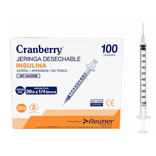 Jeringa Desechable Insulina Cranberry 29g X1/4 (6mm) X100