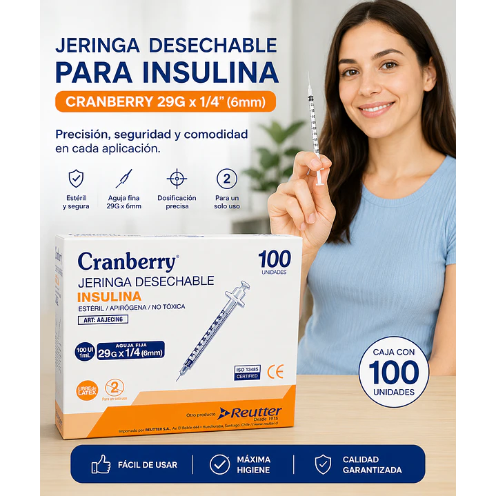 Jeringa Desechable Insulina Cranberry 29g X1/4 (6mm) X100 2