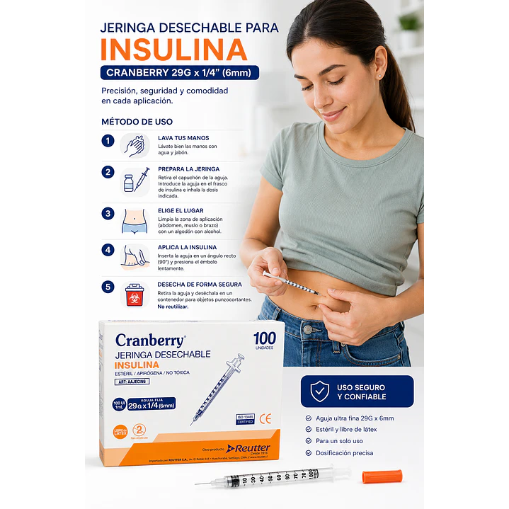 Jeringa Desechable Insulina Cranberry 29g X1/4 (6mm) X100 3