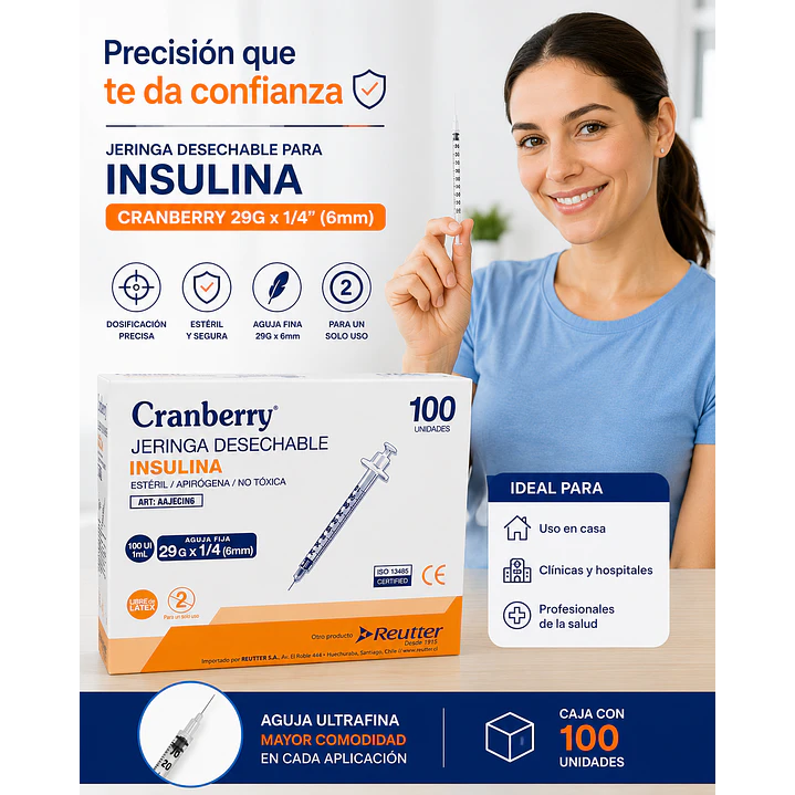 Jeringa Desechable Insulina Cranberry 29g X1/4 (6mm) X100 4
