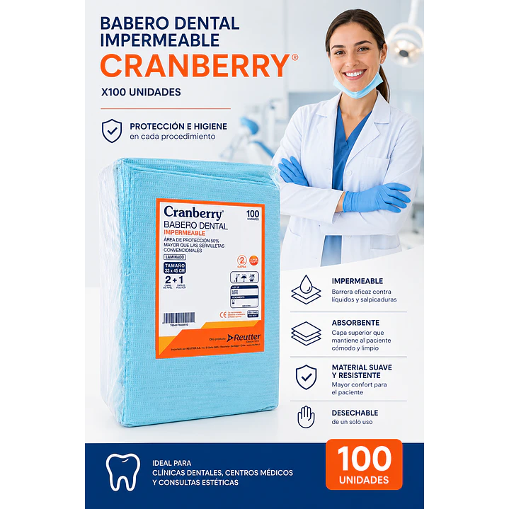 Babero Dental Impermeable Cranberry X100unidades 2
