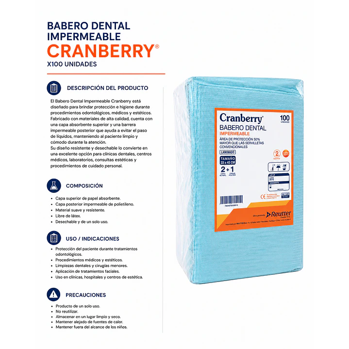 Babero Dental Impermeable Cranberry X100unidades 5