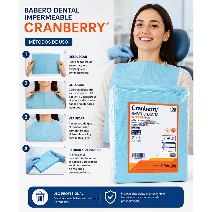 Babero Dental Impermeable Cranberry X100unidades 3