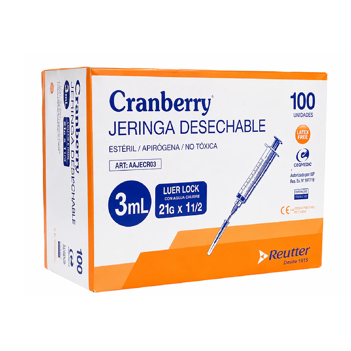 Jeringa Desechable Luer Lock 3cc 21g Caja X100 2