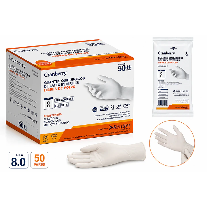 Guante Quirurgico Esteril Cranberry Talla 8 Caja X50 Pares 2