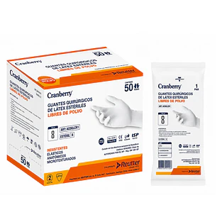 Guante Quirurgico Esteril Cranberry Talla 8 Caja X50 Pares