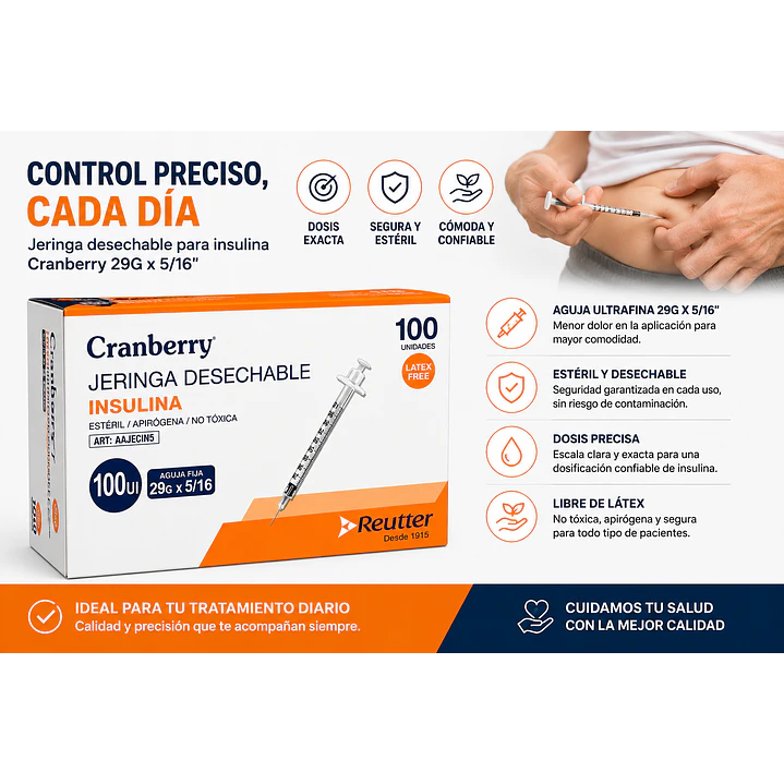 Jeringa Desechable Insulina Cranberry 29g X5/16 Caja X100  3