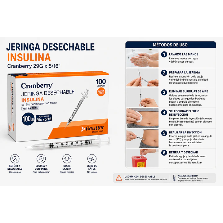 Jeringa Desechable Insulina Cranberry 29g X5/16 Caja X100  5
