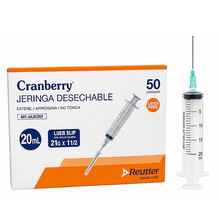 Jeringa Desechable Luer Slip 20ml 21g X 1 1/2 Caja X50 1