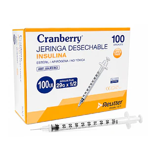 Jeringa Desechable Insulina Cranberry 29g X1/2 Caja X100