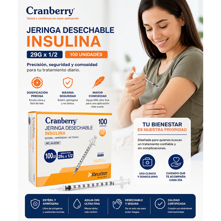 Jeringa Desechable Insulina Cranberry 29g X1/2 Caja X100 3