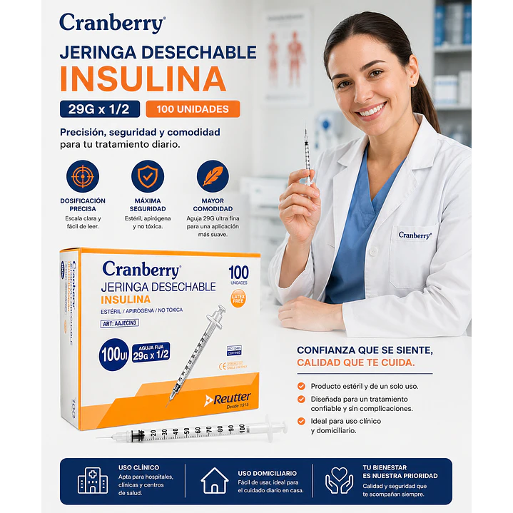 Jeringa Desechable Insulina Cranberry 29g X1/2 Caja X100 4