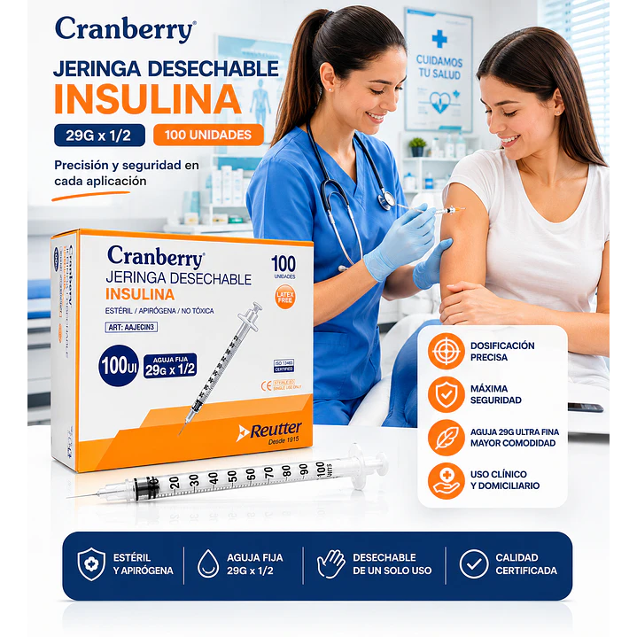 Jeringa Desechable Insulina Cranberry 29g X1/2 Caja X100 5