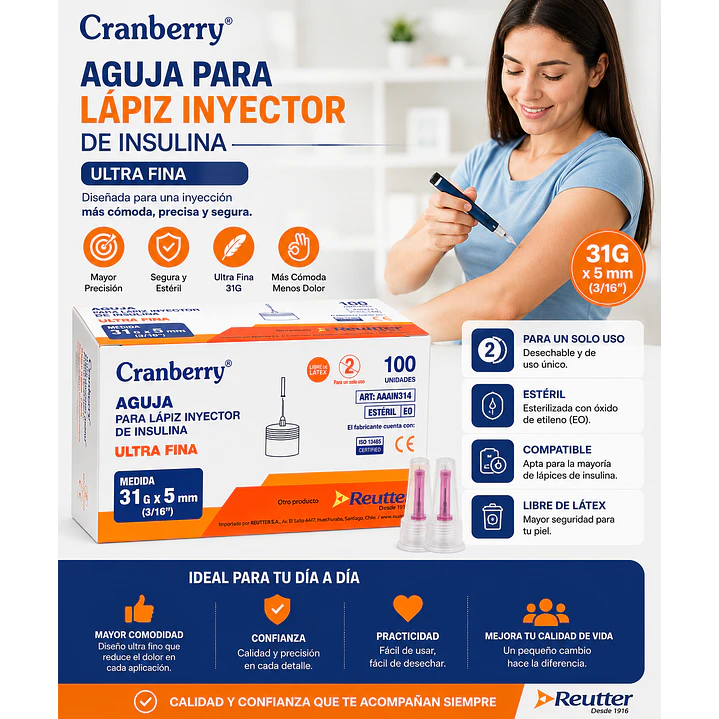 AGUJA LAPIZ INSULINA 31 G X 5 MM CAJA X 100 3