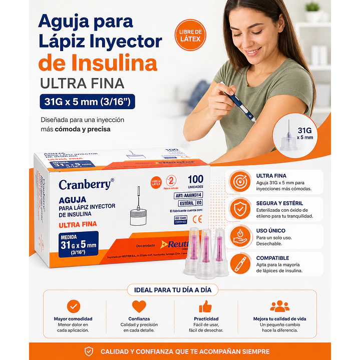 AGUJA LAPIZ INSULINA 31 G X 5 MM CAJA X 100 5