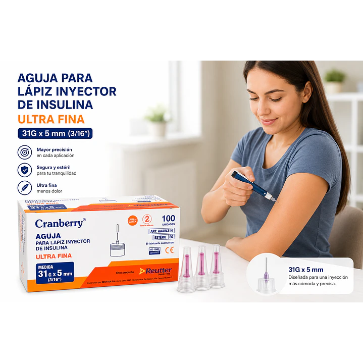 AGUJA LAPIZ INSULINA 31 G X 5 MM CAJA X 100 6