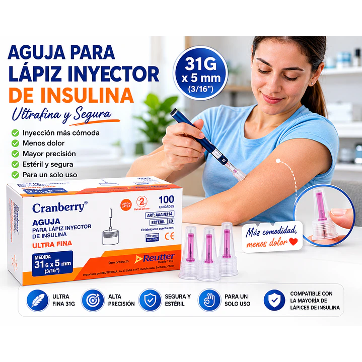AGUJA LAPIZ INSULINA 31 G X 5 MM CAJA X 100 4