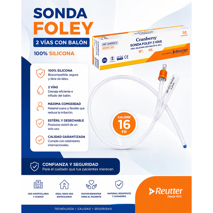 Sonda Foley 100% Silicona 2 Vias Con Balon 16 Fr  4
