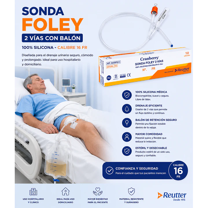 Sonda Foley 100% Silicona 2 Vias Con Balon 16 Fr  7