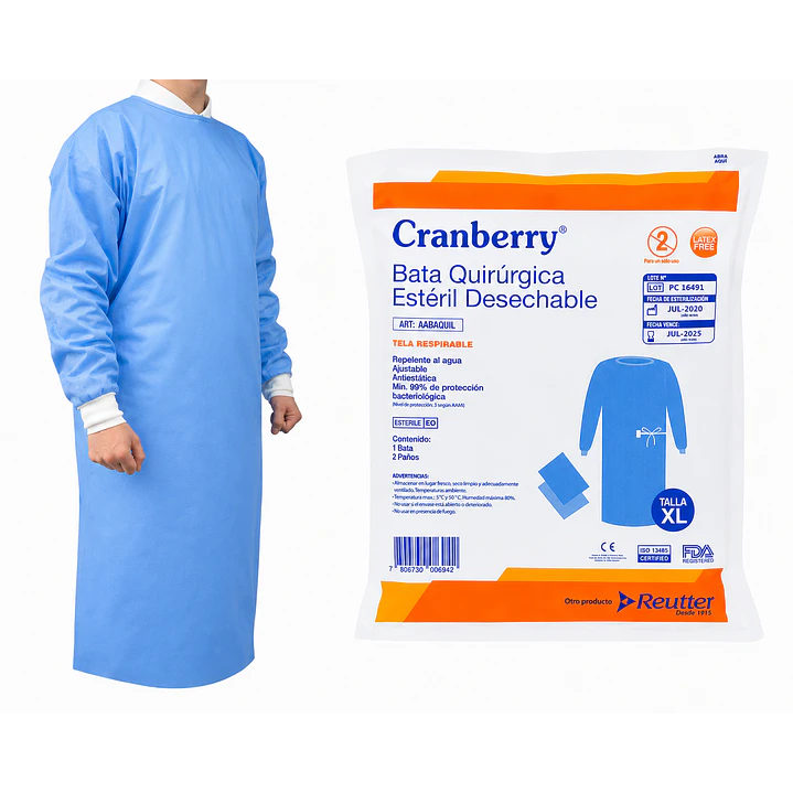 Bata Quirúrgica Estéril Cranberry 1 Bata + 2 Paños 7