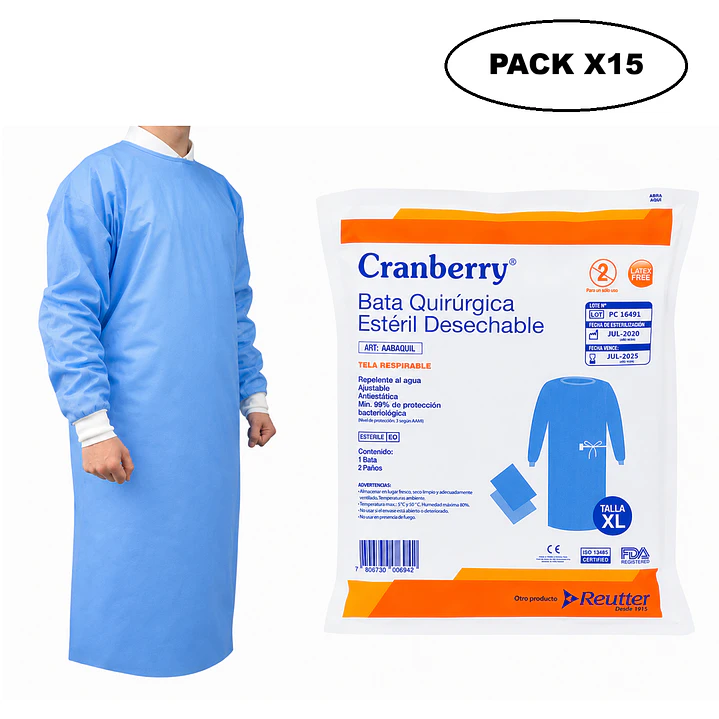 Bata Quirúrgica Estéril Cranberry 1 Bata + 2 Paños Pack x15 7