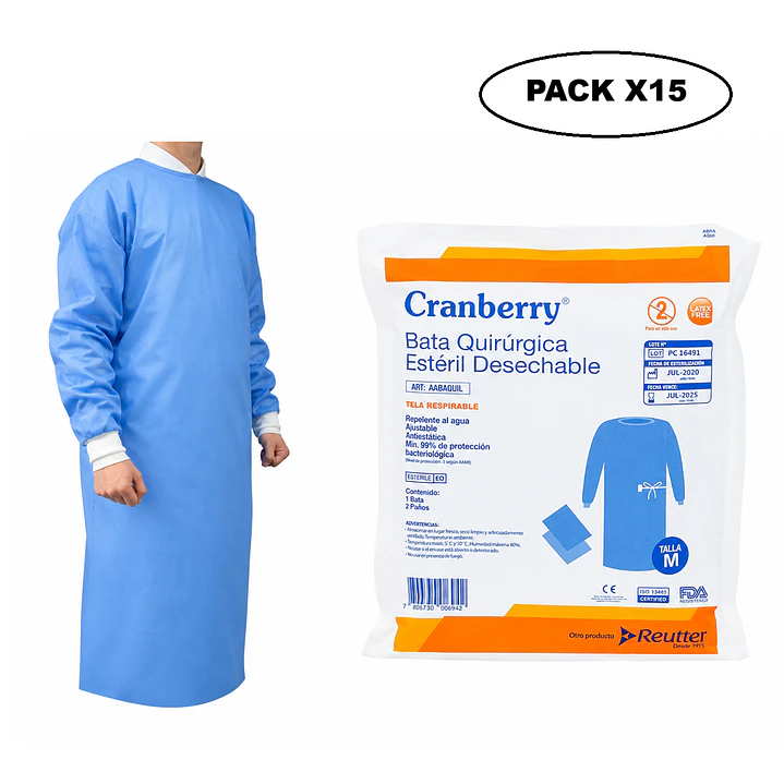 Bata Quirúrgica Estéril Cranberry 1 Bata + 2 Paños Pack x15 8