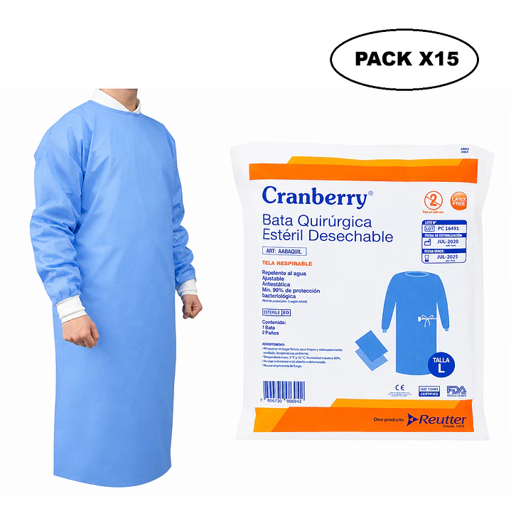 Bata Quirúrgica Estéril Cranberry 1 Bata + 2 Paños Pack x15 9