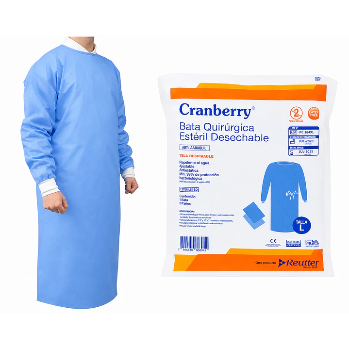 Bata Quirúrgica Estéril Cranberry 1 Bata + 2 Paños Caja x30 10