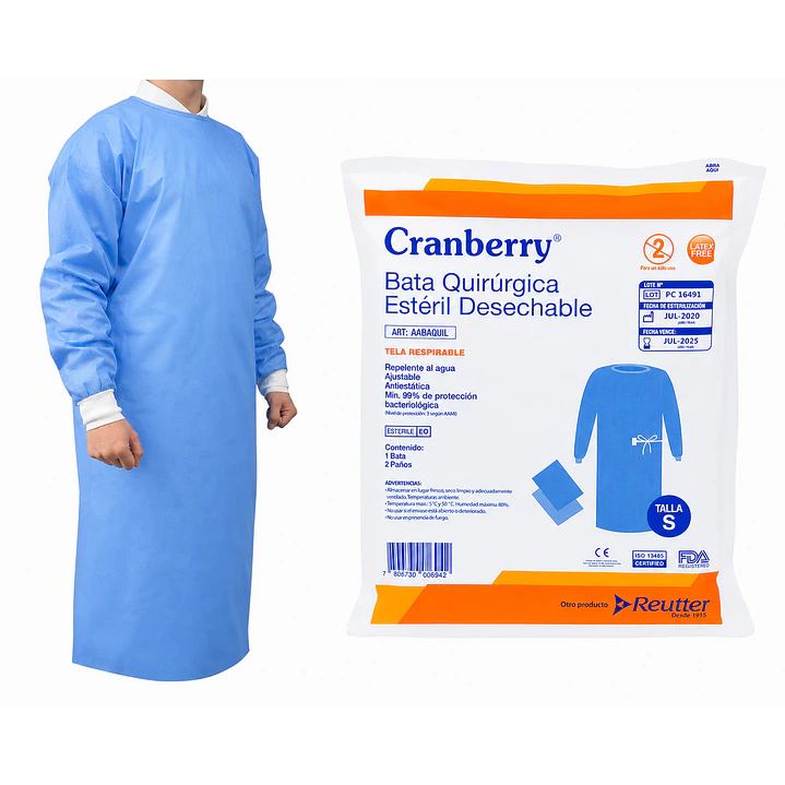 Bata Quirúrgica Estéril Cranberry 1 Bata + 2 Paños Caja x30 9