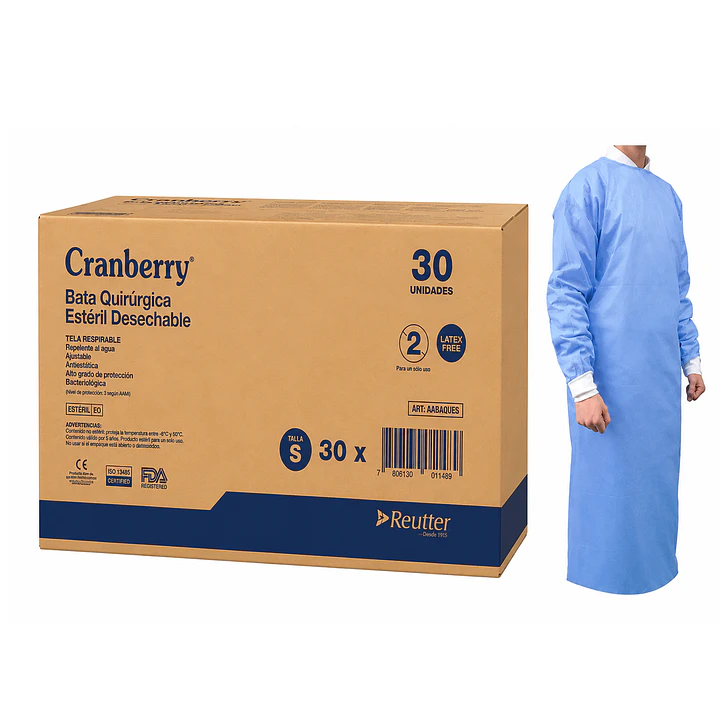 Bata Quirúrgica Estéril Cranberry 1 Bata + 2 Paños Caja x30 1