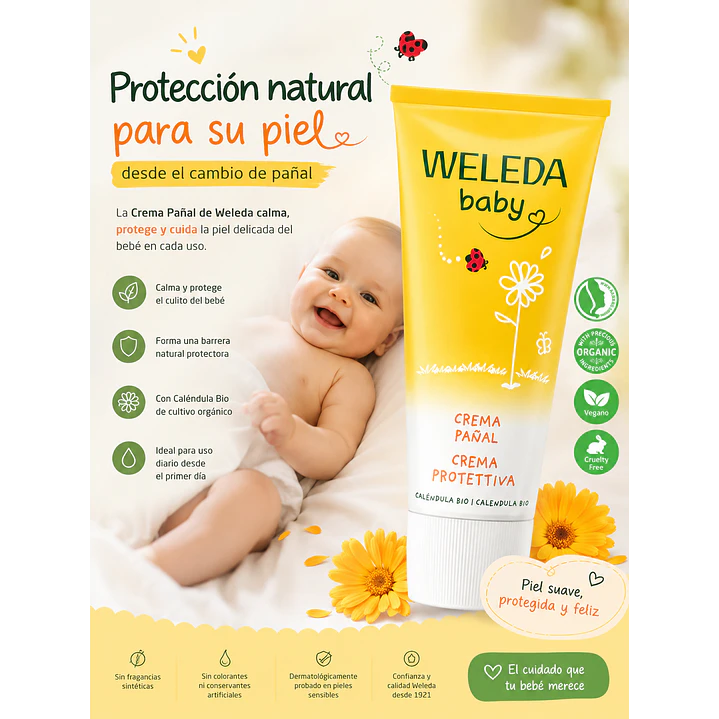 Crema Pañal De Calendula Bebe Antipañalitis 75ml Pack X3 5