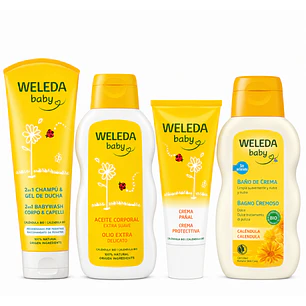 Kit Weleda Baby Shampoo 200ml + Aceite 200ml + Baño De Crema 200ml + Crema Pañal 75ml 