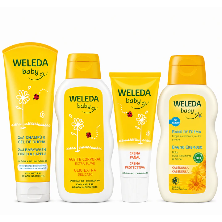 Kit Weleda Baby Shampoo 200ml + Aceite 200ml + Baño De Crema 200ml + Crema Pañal 75ml  1