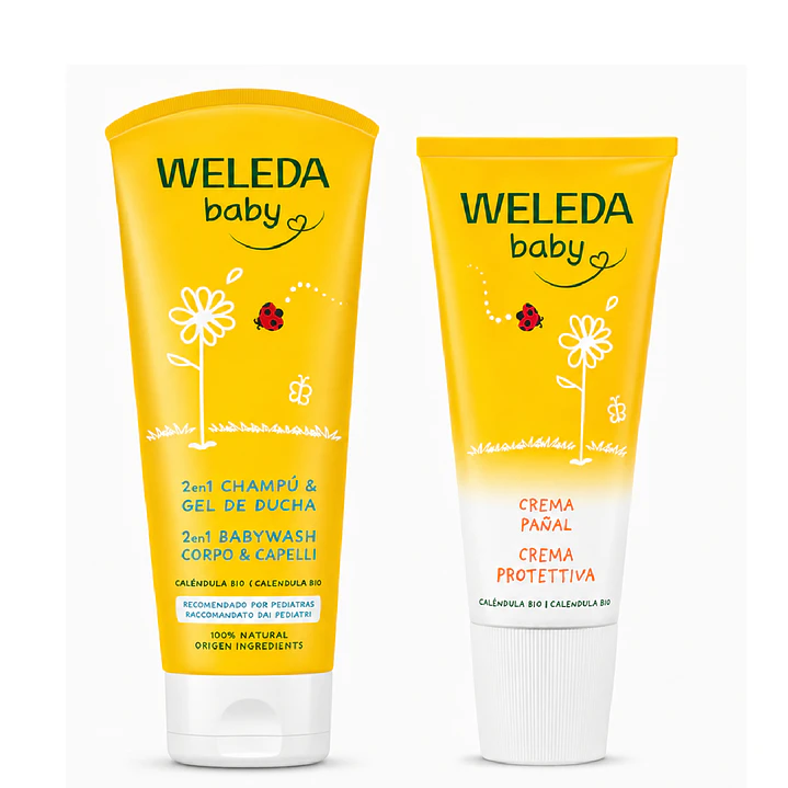Kit Weleda Champu Y Gel De Ducha 200 Ml + Crema Pañal Calendula 75 Ml 1