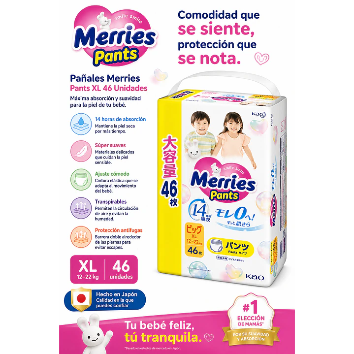 Pañales Bebés Merries Pants Xl 46 Unidades 5