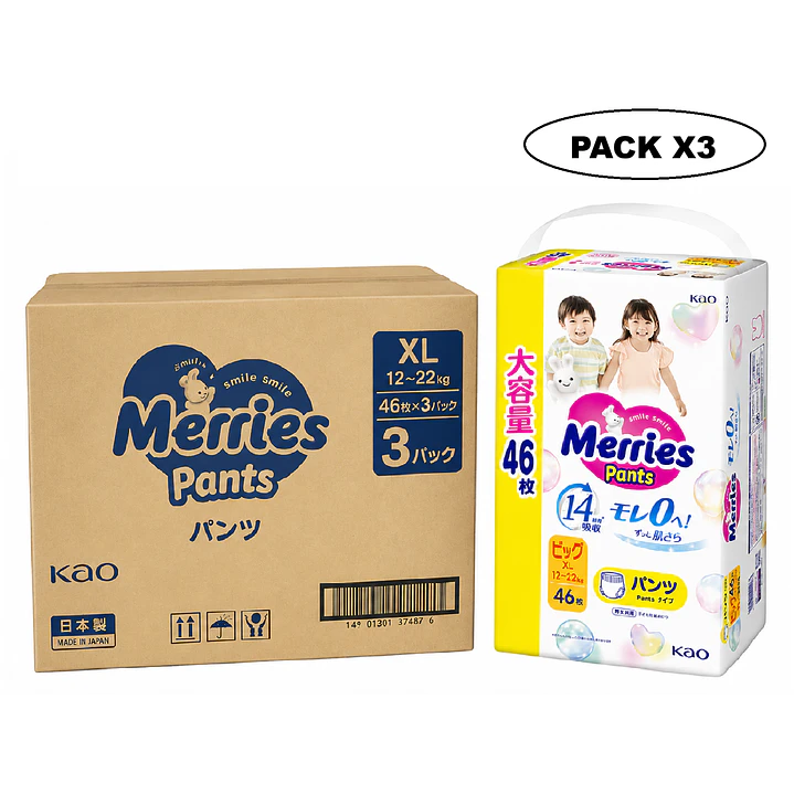 Pañales Bebes Merries Pants XL 46 Unidades Caja x3 1
