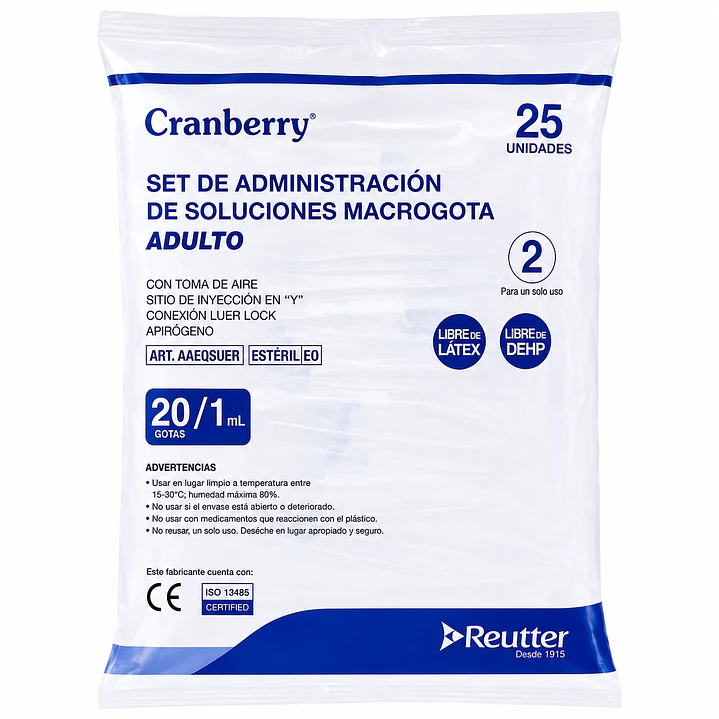 Set Soluciones Macrogota Adulto 20 Gotas / 1ml Bolsa X25 1