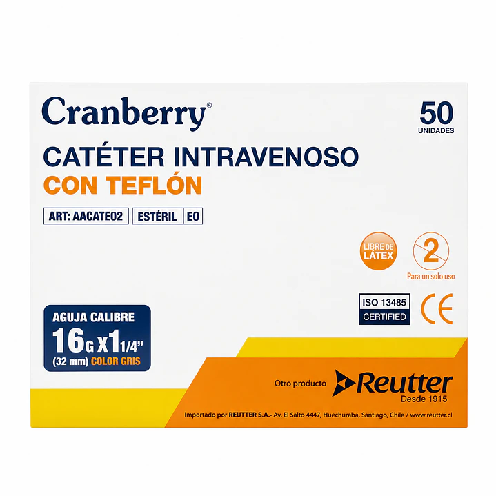Catéter Intravenoso 16 G x 1  1/4 IN 32 mm Teflón Caja x50 2