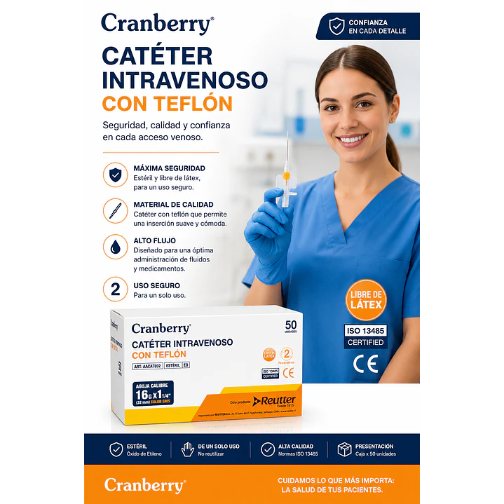 Catéter Intravenoso 16 G x 1  1/4 IN 32 mm Teflón Caja x50 4