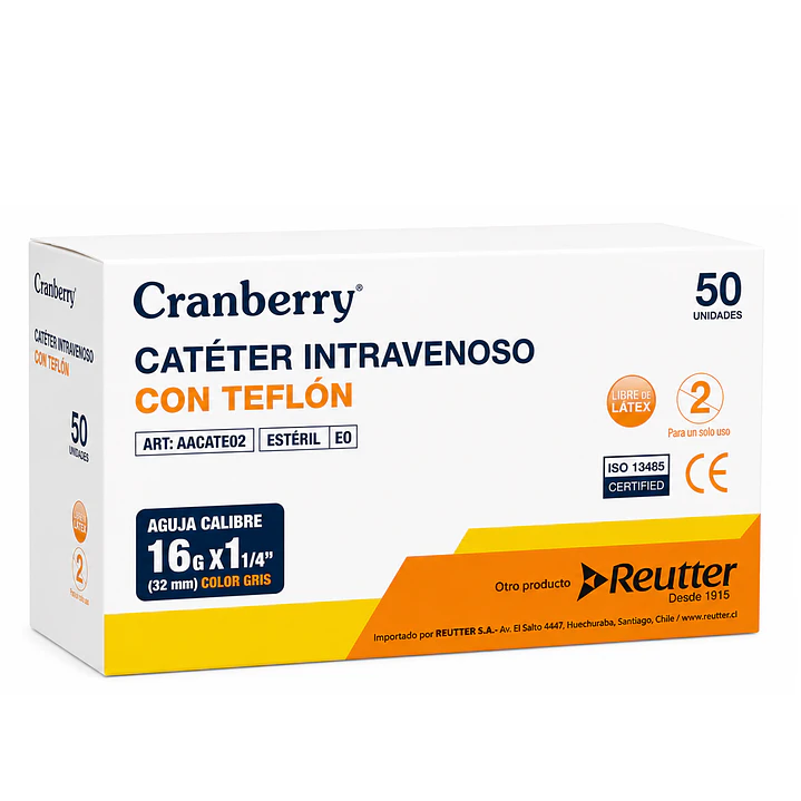 Catéter Intravenoso 16 G x 1  1/4 IN 32 mm Teflón Caja x50 1