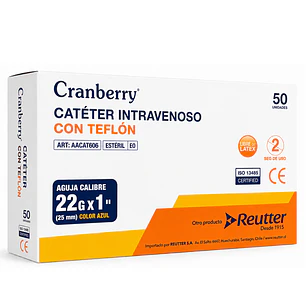 Catéter Intravenoso 22G x1 25mm Teflón Caja x50