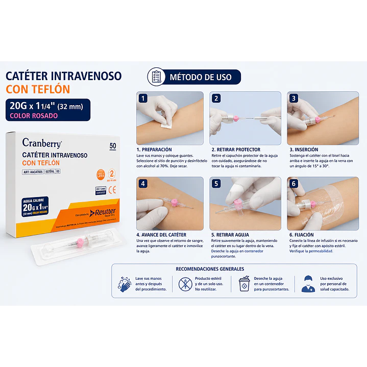 Catéter Intravenoso 22G x1 25mm Teflón Caja x50 4