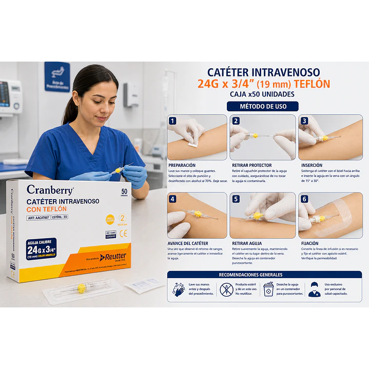 Catéter Intravenoso 24G x 3/4 19mm Teflón Caja x50  4